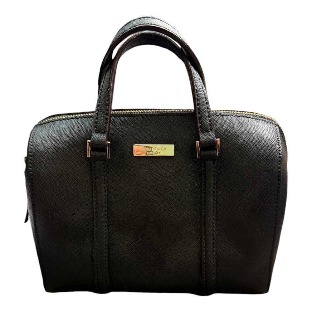 KATE SPADE Saffiano Leather Boston Handbag Black Dual Top Handle Zip Purse EUC